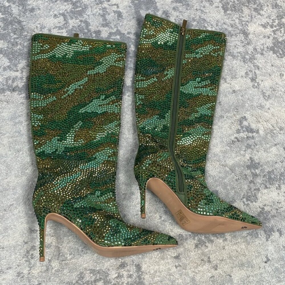 New Kurt Geiger Belgravia Pointed Toe Boot Rhinestone Crystal Camo Stiletto 36 - Picture 3 of 9
